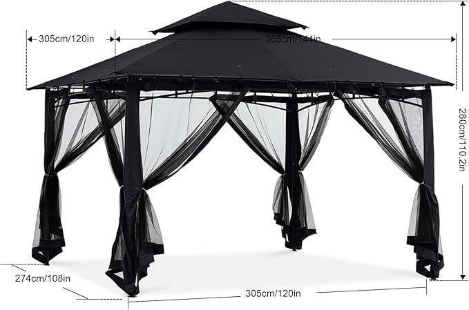 ABCCANOPY Gazebos for Patios 10×12 – Outdoor Steel Frame Gazebo with Mosquito Netting for Lawn Backyard Garden Deck (Black)