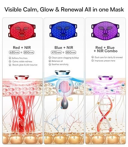 INIA Red Light Therapy Mask for Face – 4 Light Modes with 850nm NIR, Red &amp; Blue LED Light Therapy, 2600mAh Rechargeable LED Face Mask for Radiant Glow at Home, Black