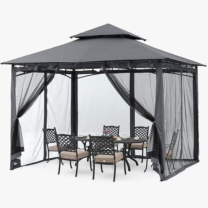 ABCCANOPY Gazebos for Patios 10×10 – Outdoor Steel Frame Gazebo with Mosquito Netting for Lawn Backyard Garden Deck (Dark Gray)