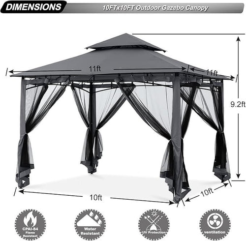 ABCCANOPY Gazebos for Patios 10×10 – Outdoor Steel Frame Gazebo with Mosquito Netting for Lawn Backyard Garden Deck (Dark Gray)