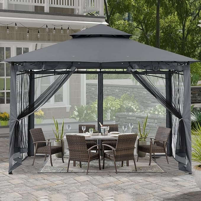 ABCCANOPY Gazebos for Patios 10×10 – Outdoor Steel Frame Gazebo with Mosquito Netting for Lawn Backyard Garden Deck (Dark Gray)