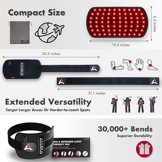 ALLOLO Red Light Therapy for Body, 3-in-1 LEDs Red Light Therapy Belt with Timer Remote Control, 660nm&amp;850nm Infrared Light Therapy Pad for Body Waist Shoulder Knee, 70pcs LED 12.6″*6.3″ Large Area