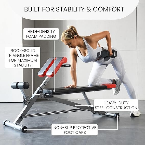 FF Finer Form Multi-Functional Weight Bench for Full All-in-One Body Workout – Adjustable Workout Bench Press for Home Gym, Fitness equipment for Back HyperExtension, Roman Chair Exercise, Sit up