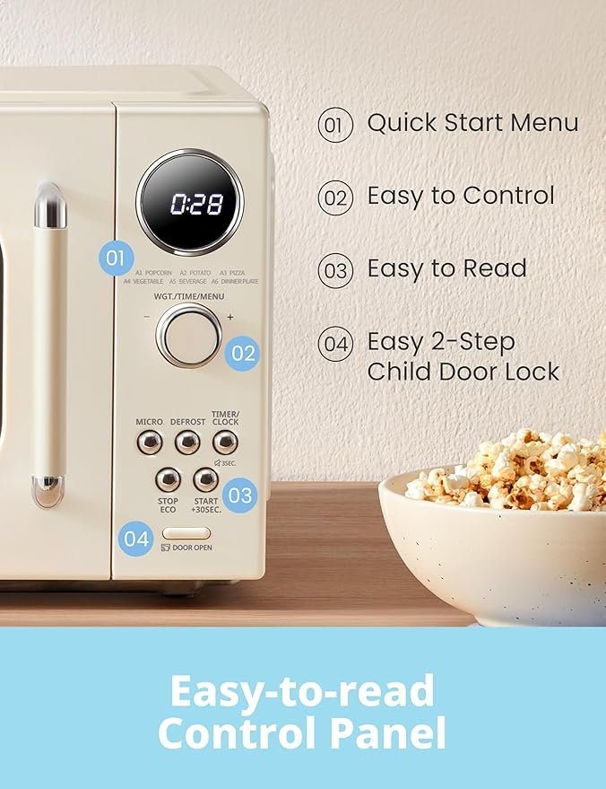 COMFEE’ Retro Microwave Oven, Small Microwave with 6 Auto Menus, 0.9 cu.ft Countertop Compact Microwave with Multi-stage Cooking, Mute Function, LED digital, Apricot/900W, CMO-MMP02AA(AT)