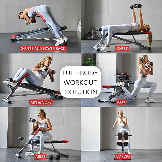 FF Finer Form Multi-Functional Weight Bench for Full All-in-One Body Workout – Adjustable Workout Bench Press for Home Gym, Fitness equipment for Back HyperExtension, Roman Chair Exercise, Sit up