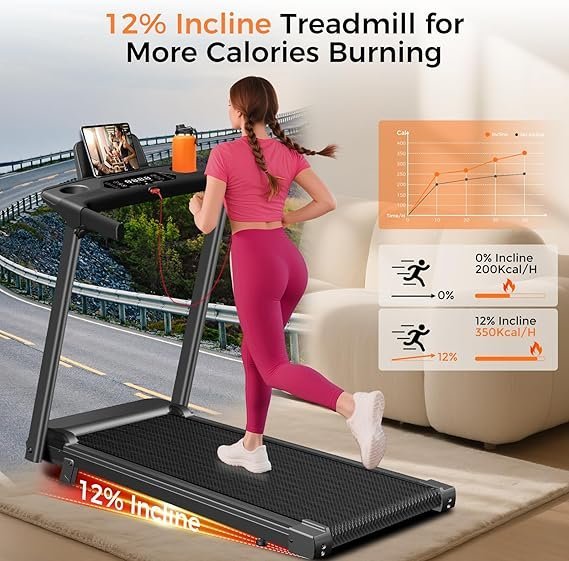 Aiteid Treadmill with Incline,3.0HP Small Treadmills for Home,Portable Electric Treadmill with Handles,Lightweight Walking Pad,Compact Running Treadmills,Walking Pad with Handle,300LBS Capacity(Black)